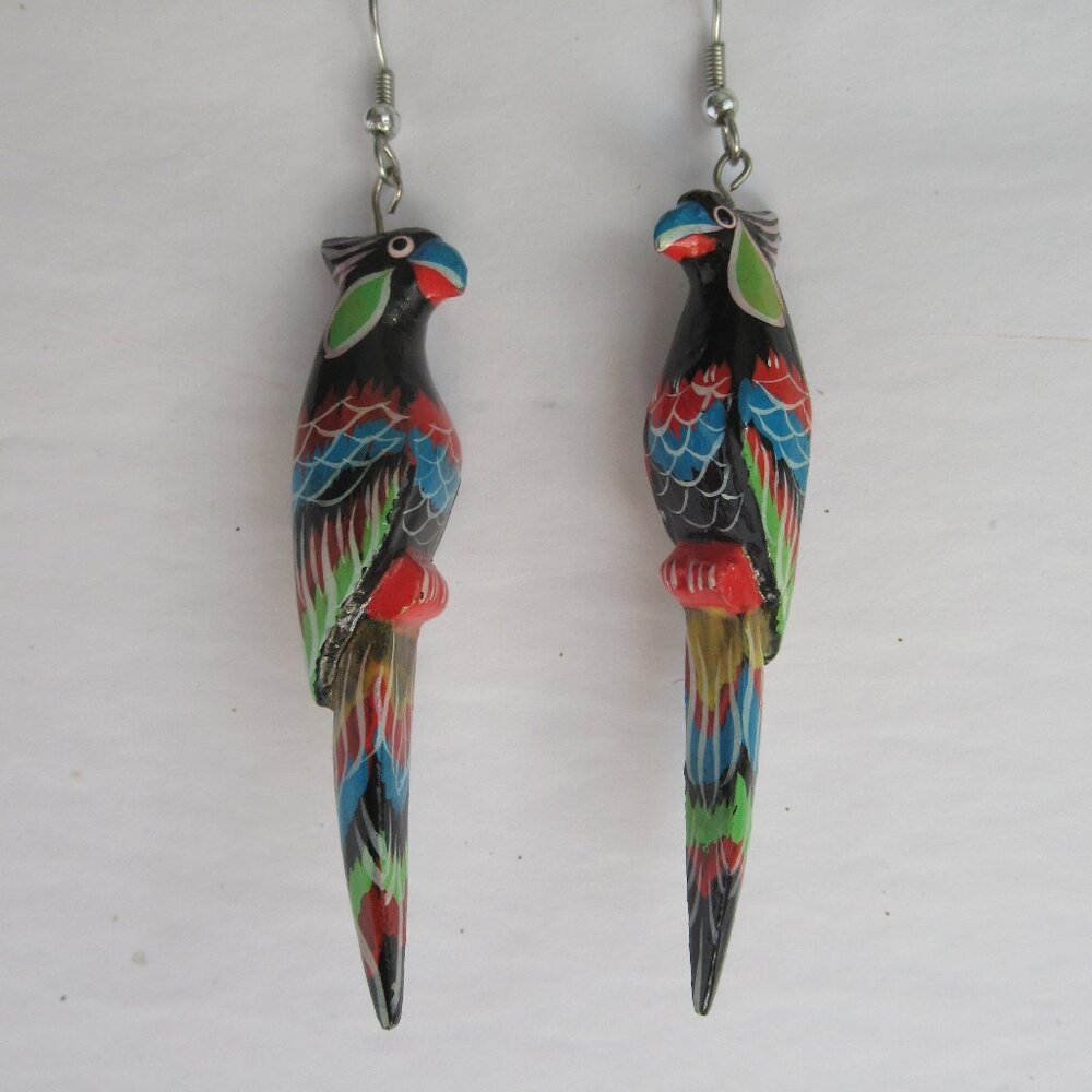 Parrot Earrings, Handmade, Vintage, 80s